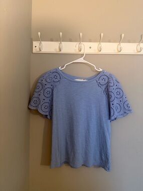 Women's Eyelet Flutter Sleeve Top - Light Blue